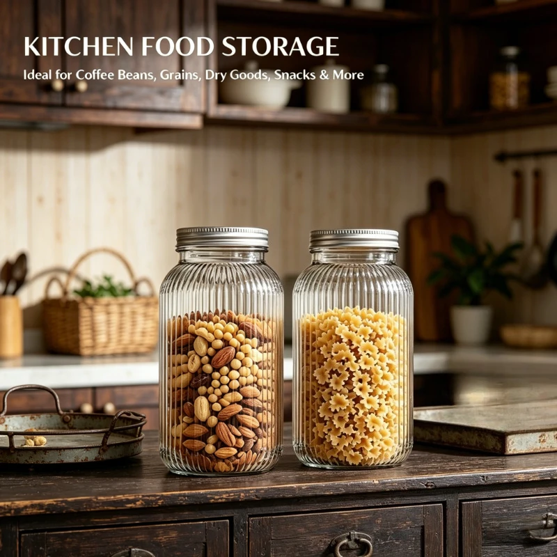 2PCS Wide-Mouth Glass Mason Jars with Screw Lids Threaded Canning Jars  for Pickles Fermented Refrigeration & Pantry Storage - view 3