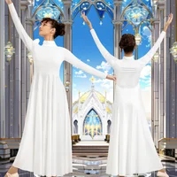 Vestido de baile de alabanza de manga larga para mujer, trajes de alabanza litúrgica de adoración para adultos con cuello plegable y Ropa de baile sin entrepierna