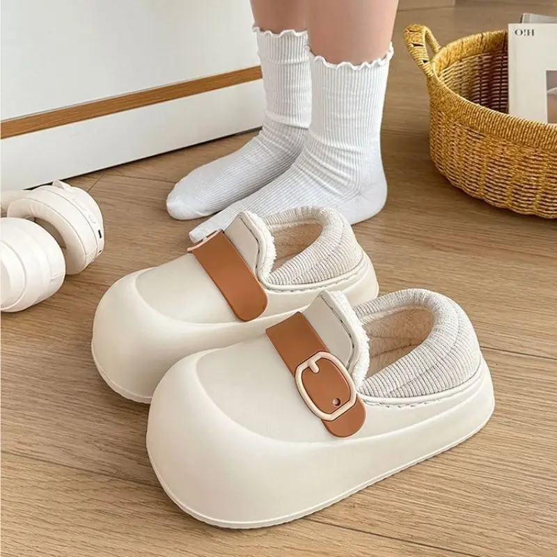 

EVA Waterproof Retro Cotton Slippers Women Autumn and Winter Simple Fashion Outer Wear Plus Velvet Thickened Warm Cotton Slipper