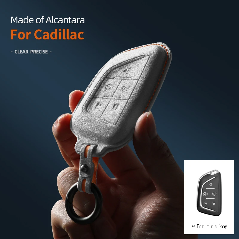 

Alcantara Suede Car Key Case Cover for 2019-2020 Cadillac CT5 5 Buttons Keychain Auto Accessories