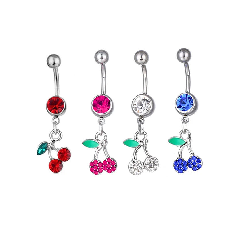 Fashion Fruit Cherry Pendant Belly Button Nail Piercing Fake Belly Button Ring Body Jewelry For Women