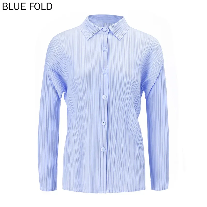 Miyake Haut plissé pour femme, cardigan, chemise à manches longues, simple boutonnage, haut de tempérament