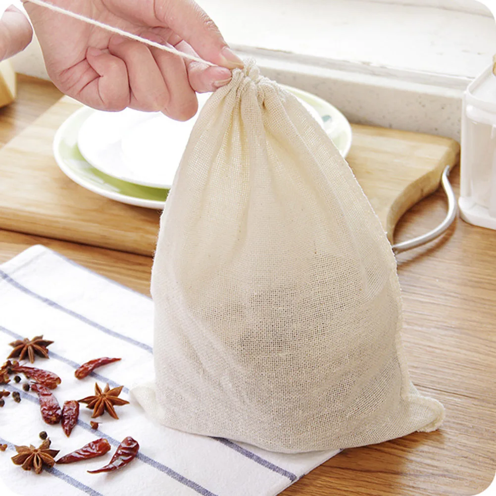 

10pcs 6X8Cm Herbal Filter Bag Cotton Reusable Drawstring Strainer For Tea Coffee Milk Spice Natural Fiber Mesh Sack Kitchen Bar