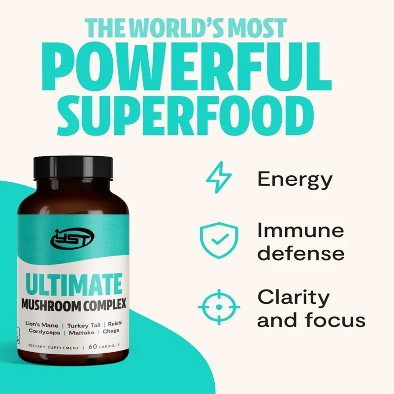 

Ultimate Mushroom Complex — хвост льва, ганодермы, кордицепса, индейки — используется для иммунитета, энергии, памяти и фокусировки