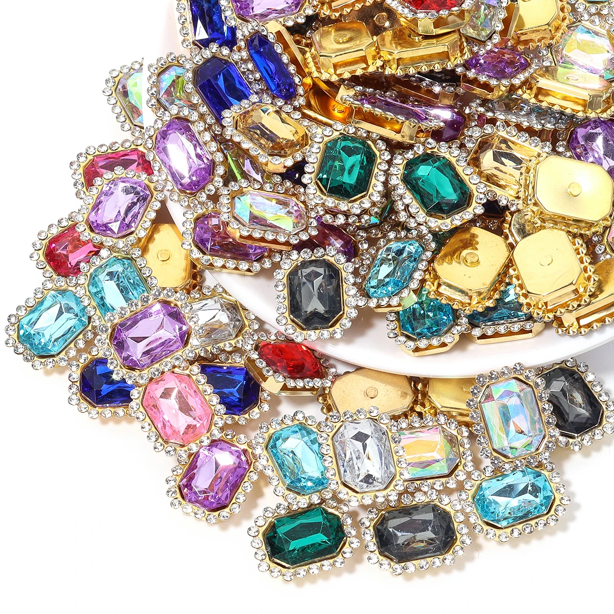20 teile/beutel bunte Nähen auf Steinen rechteckigen Acryl Strass mit goldenen Knopf Hochzeits kleid Schmuck machen Accessoires – Detail 6