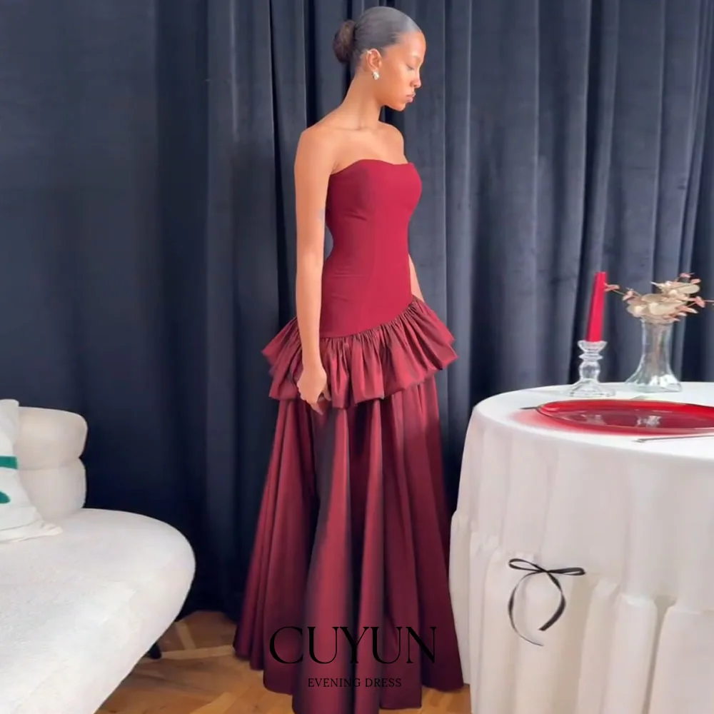 

CUYUN Роскошное вечернее платье на заказ без бретелек трапециевидной формы с рюшами красные женские платья для дня рождения с корсетом сзади длинное платье для выпускного вечера 2026