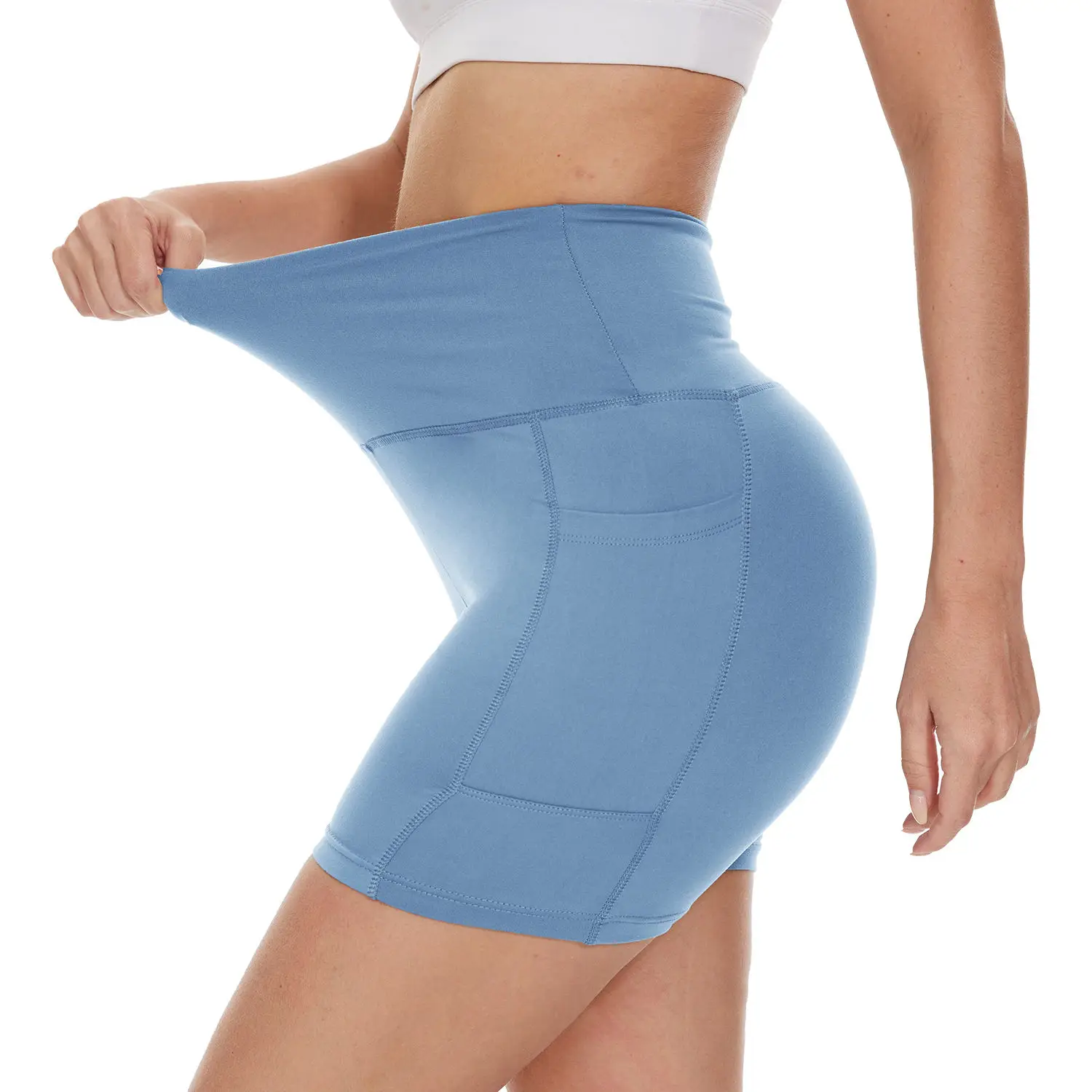 Solid Color Yoga Pants With Pockets Quick Drying High Waisted Gym Push Up Yoga Shorts for Woman Breathable Workout Fitness Shor - Image 3
