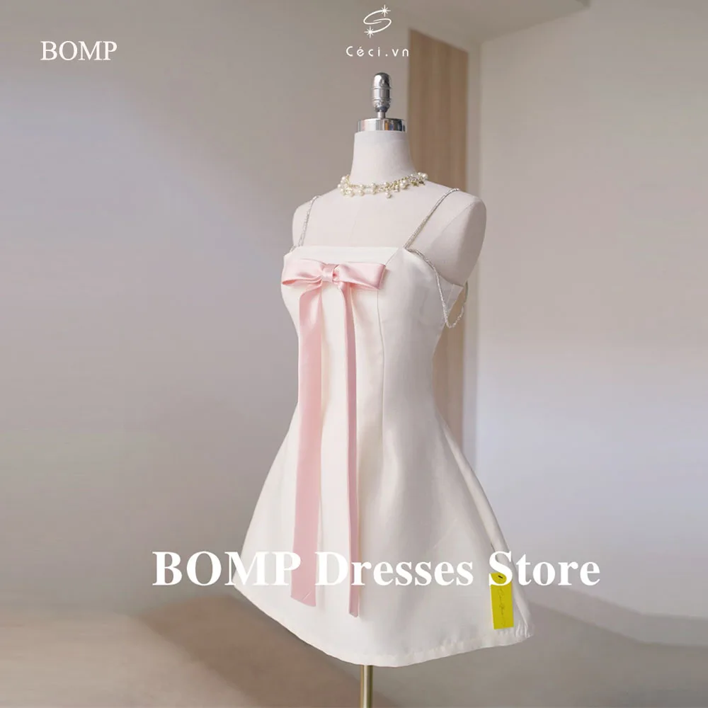 

BOMP милые короткие вечерние платья белые хрустальные бретели розовый бант мини-формальные платья для выпускного вечера летняя юбка по индивидуальному заказу