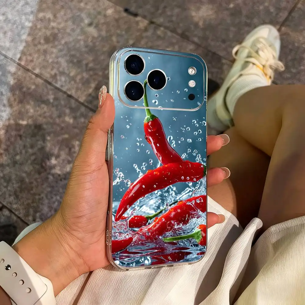 Custodia per telefono Flaming Chili Art per iPhone 14,13,12,11,17,16,15,Pro,Max,Plus,X,XS,XR,SE,Mini Cover morbida trasparente