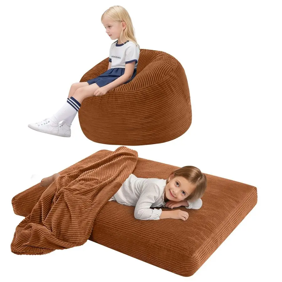 

Kids Bean Bag Chair Turn into Beanbag Bed, Toddler Bean Chair Corduroy for Girl Boy Sleeping, Lazy Children Bean Bags with Fill