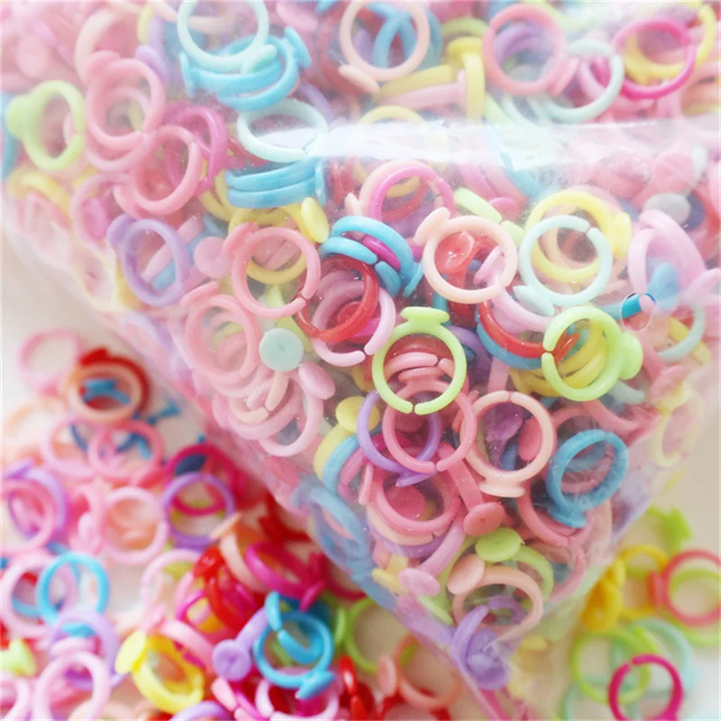 100Pcs Mixed Color Kids Cartoon Plastic Ring Base Adjustable Blank Pad Tray Rings DIY Jewelry Making Supplies Crafts Accessories