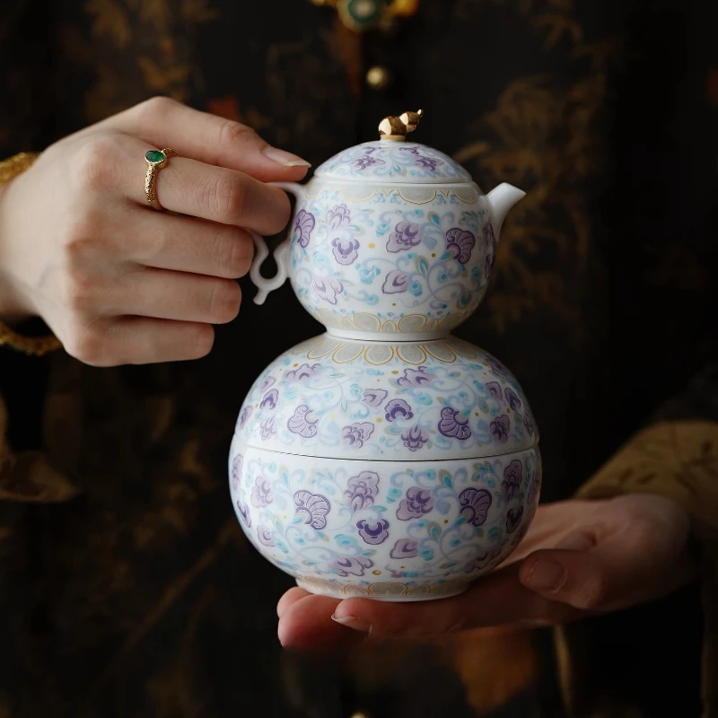

Dunhuang Gourd Kung Fu Tea Set New High Grade Drinkware Gift for Elders Birthday Present Household Goods Decoration