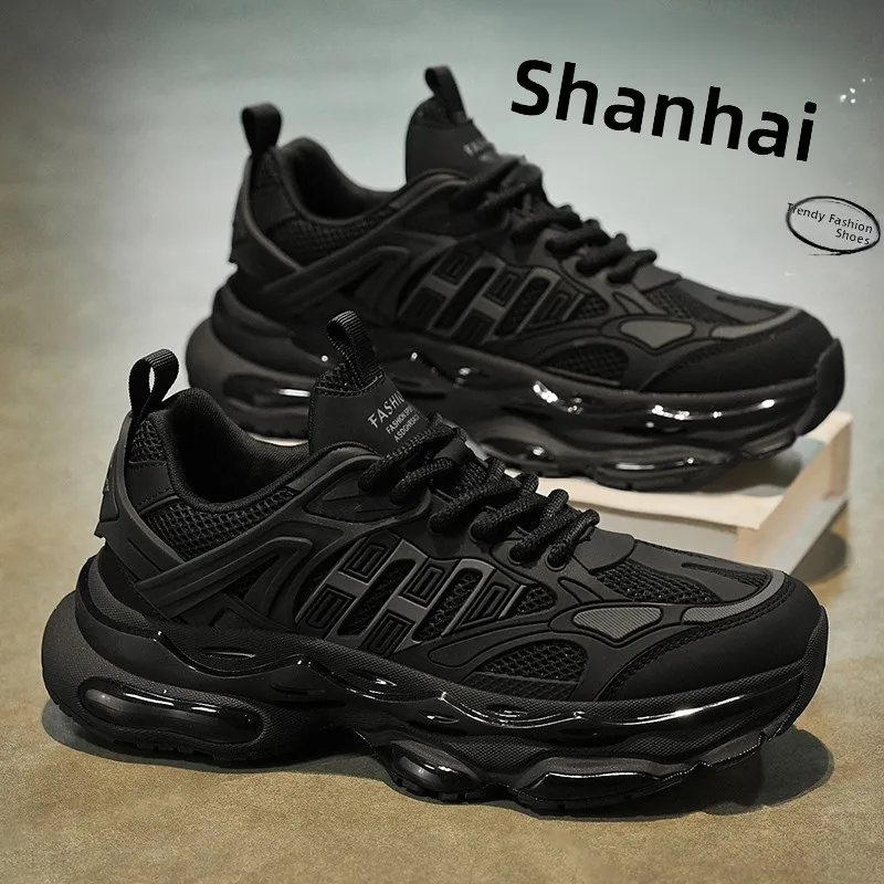 

Men's Summer Breathable Running Shoes Casual Sporty Black Dad Sneakers Mesh Uppers Anti-Slip Trendy Versatile Youthful Style