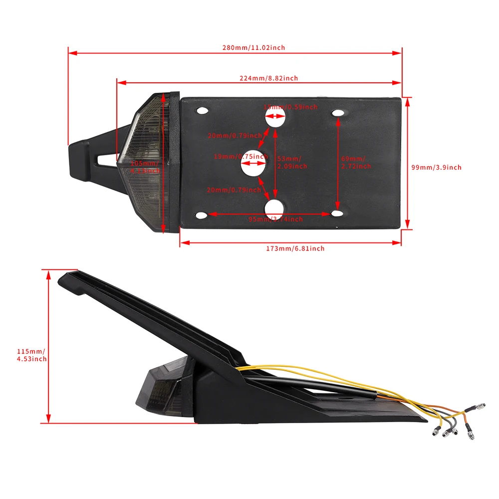 Universal 12V Motorcycle Tail Light Rear Fender Brake Lights License Plate Light Bracket Holder for Dirt Bike Enduro Motorbike