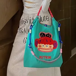 Cartoon Embroidery Eco Bag Large Designer Tote Bags for Women Handbags Nylon Drawstring Shoulder Bag Cute Big Shopper Purses New