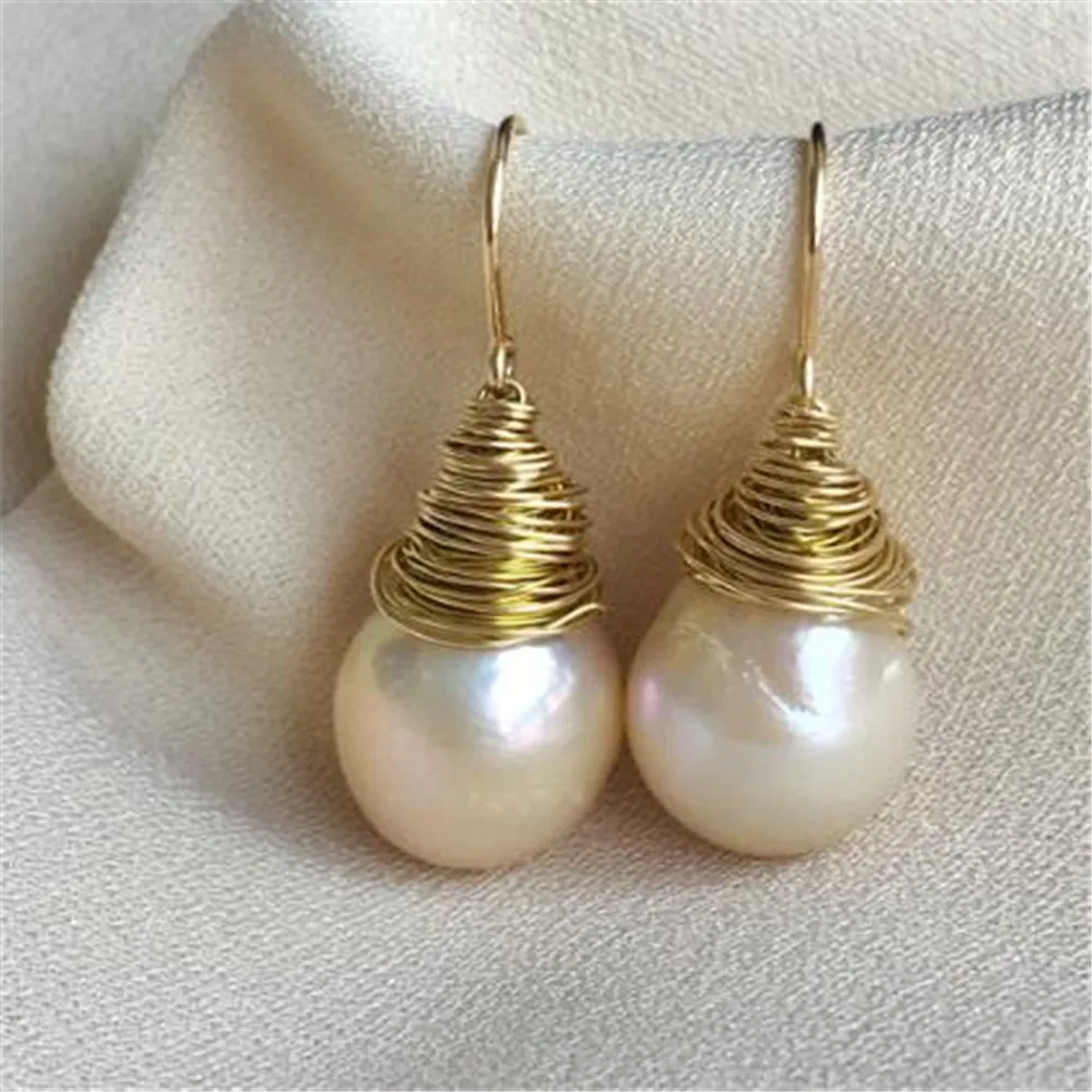 

Freshwater pearls White Baroque Pearl Earrings 18k Ear Drop Clip-on Gold Silver Crystal Drop Art Dangle