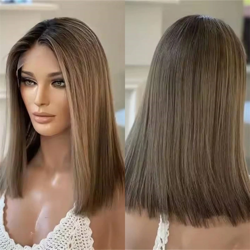 

Party Wig 180% Density Dark Brown Soft HD Lace Front Wig Short Straight Bob High Quality Glueless Heat Resistant Synthetic Wig