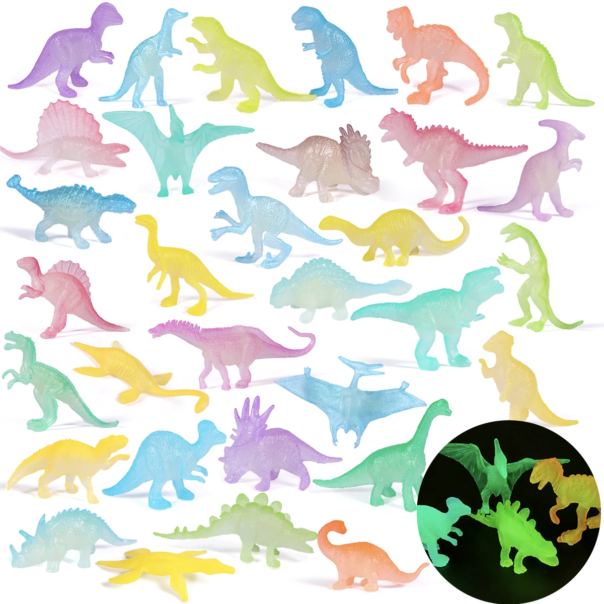 

28pcs Glow-in-the-Dark Dinosaur Toy - Vibrant Mini Luminous Dinosaurs, Ideal for Birthday Party Favors & Event Decorations Gift