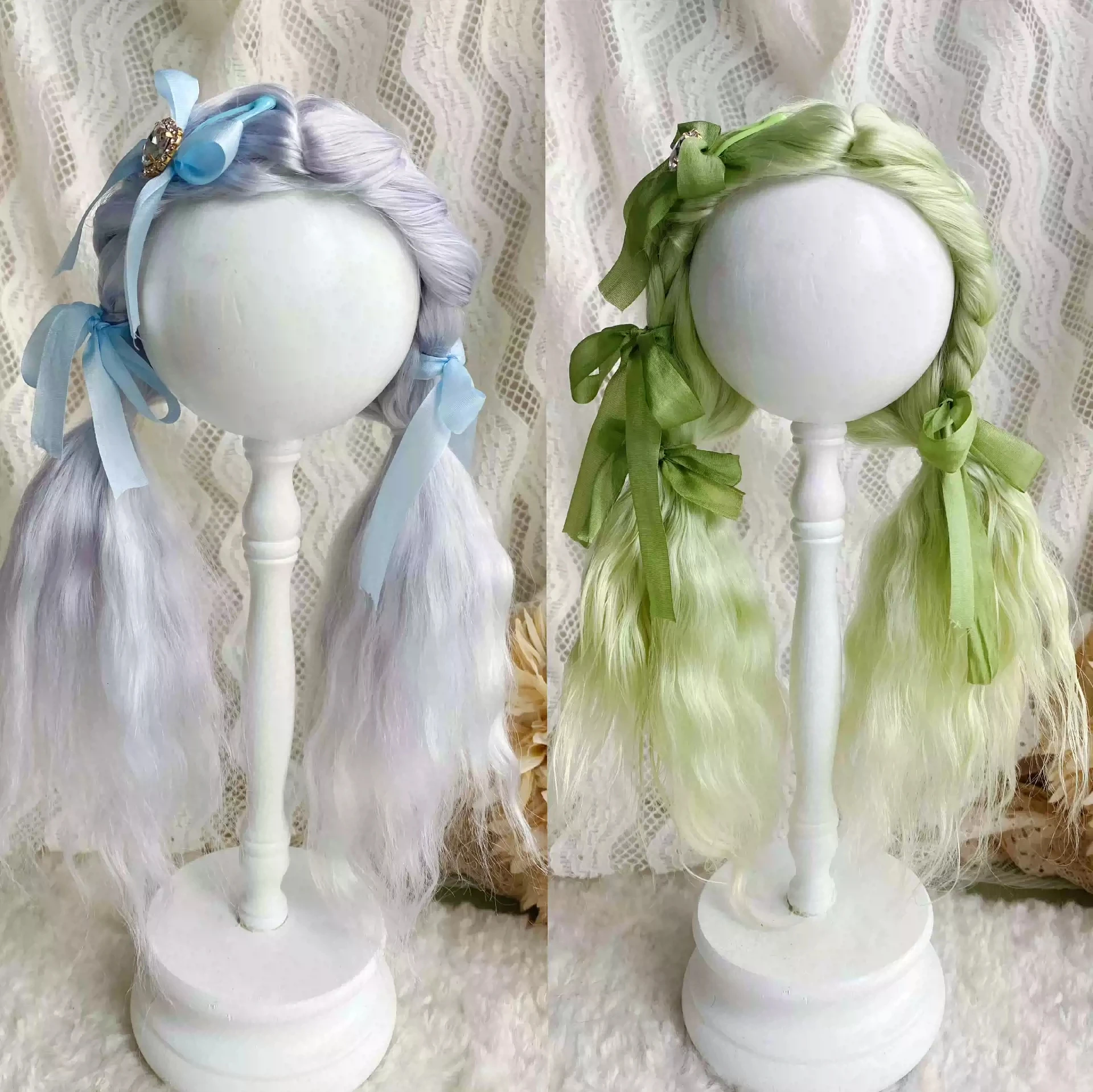 Dula Doll Wigs for Blythe Qbaby Mohair Blue-gray, green rolls 9-10 inch head circumstance