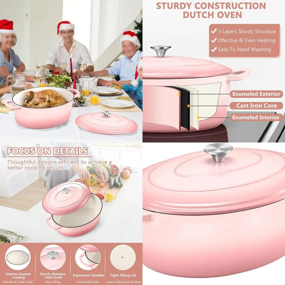 

Чугунная эмалированная кастрюля-казан, 7-литровая овальная, с крышкой, идеально подходит для запекания, тушения, жарки и жаропрочных процессов приготовления, совместима со всеми типами плит