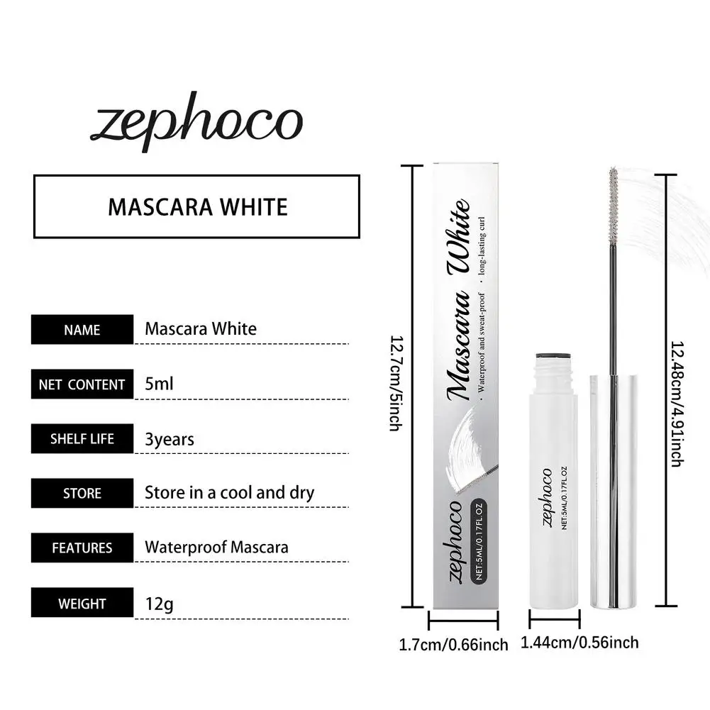 Mascara bianco per ciglia, arricciatura, allungamento, impermeabile, ad asciugatura rapida, non facile da sbavare, trucco per occhi con testina fine portatile