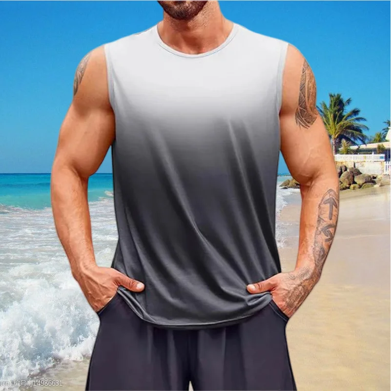 

Летняя повседневная майка, мужская градиентная цветная свободная спортивная жилетка, мужская быстросохнущая майка без рукавов, мужская сетчатая дышащая жилетка