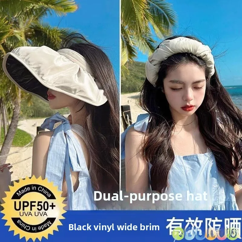

Summer Ladies Sun Protection Hat Black Glue Empty Top Hat 2026 New Model Foldable Dual Use Hairband Hat