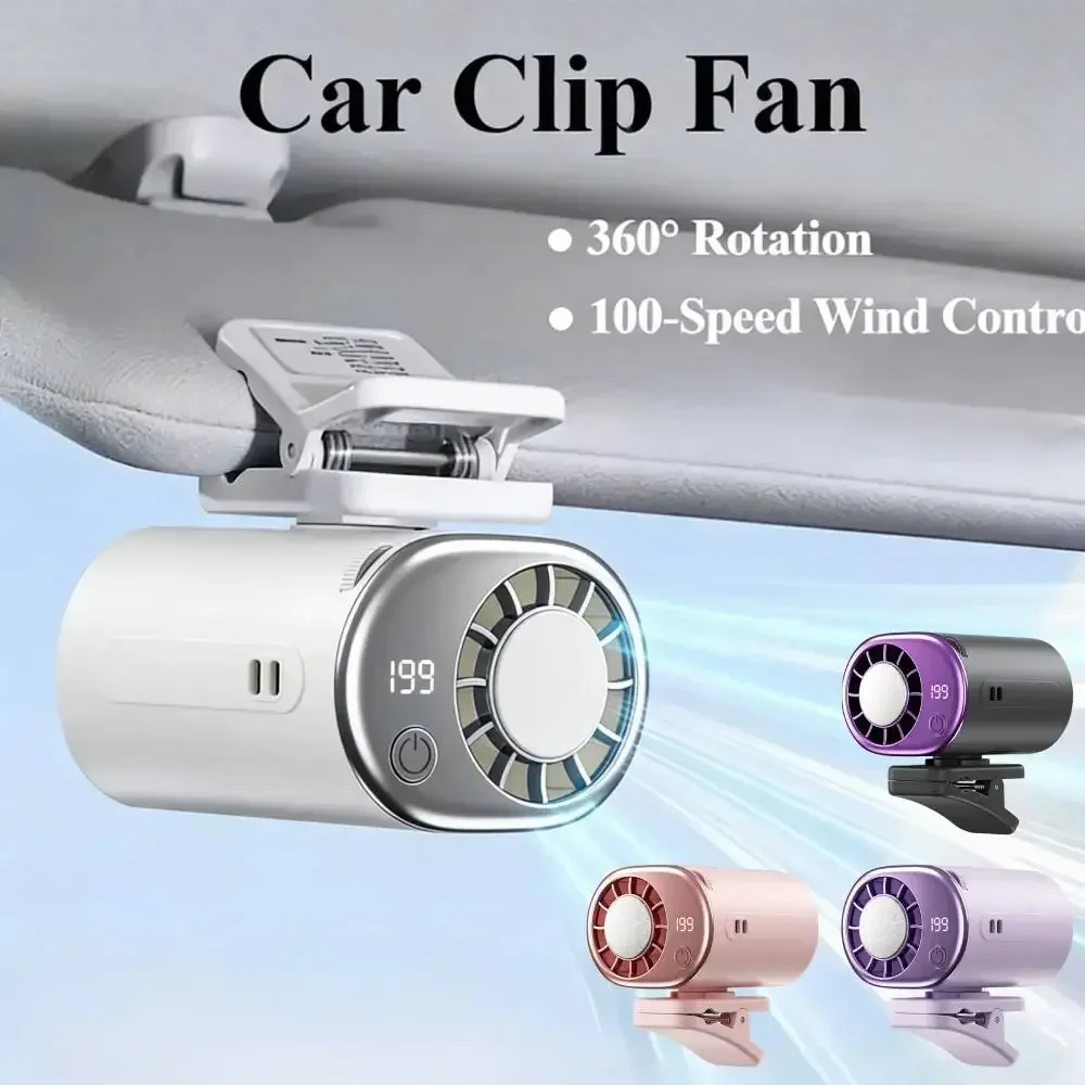 USB rechargeable fan with strong heat dissipation, ultra mini fan, portable fan, car interior clip, LED display screen rear seat