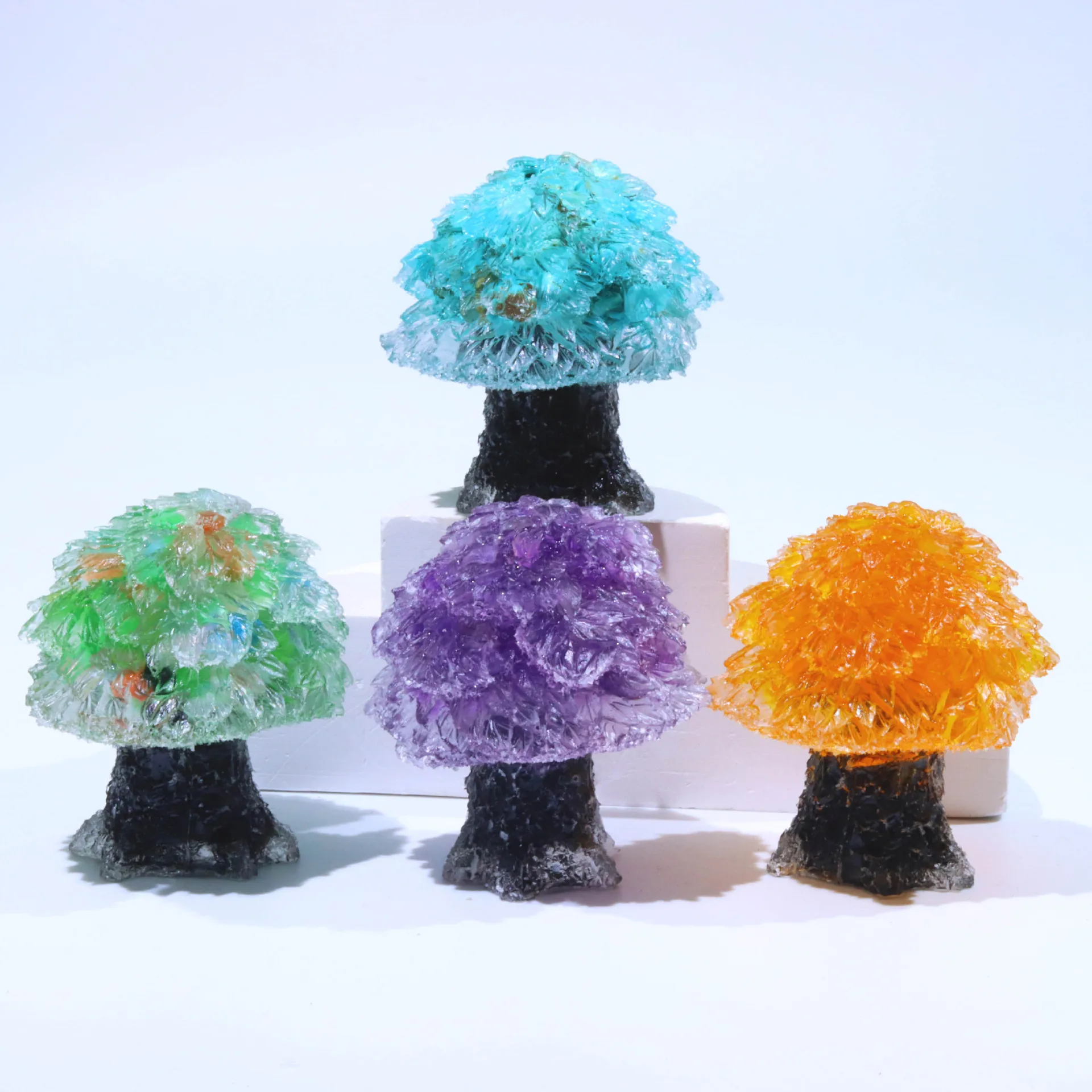 

Creative Natural Crystal Chip Stone Resin Coating Tree Rose Quartz Healing Crystals Mini Wealth Trees Statue Home Decor Ornament