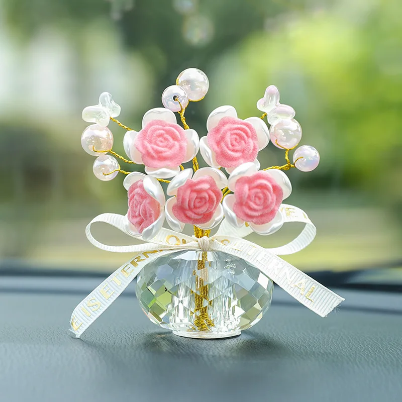 Chic Crystal Artificial Rose Car Decor Ideal Gift for Special Holidays Enhances Interiors Effortlessly for Car Office Bedroom