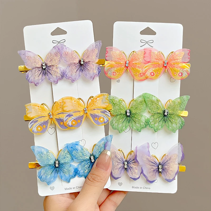 

Заколки для волос с разноцветными бабочками женские, заколки-пряжки с милым орнаментом, модные аксессуары для волос, 1 пара