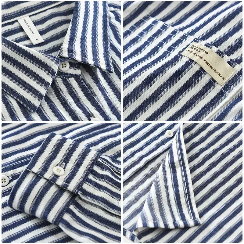 2024 Autumn New Casual Striped Shirts for Men Cotton Vintage Loose Shirts Men's Clothes