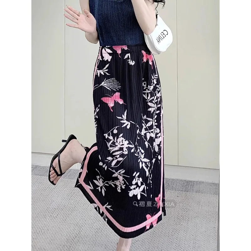 GGHK Mezza gonna elegante da donna 2025 Estate Nuovo design con stampa retrò Mezza gonna femminile casual allentata di grandi dimensioni