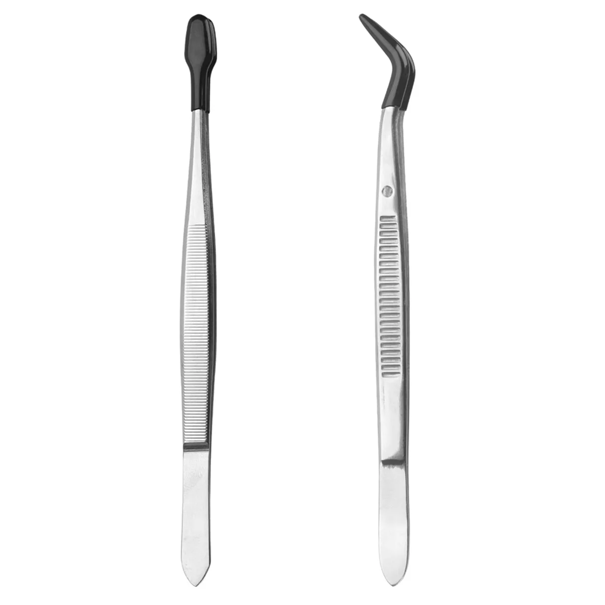 CYL-2pcs Tweezers with Rubber Tips,Tipped Tweezers Stainless Steel Stamp Tweezers Straight Flat & Curved Tip Tweezers Tools