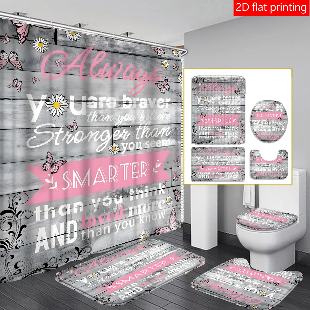 

4 шт. серое и розовое украшение для занавески для ванной, красивый подарок на новоселье, современное украшение для дома, водонепроницаемая занавеска для ванны