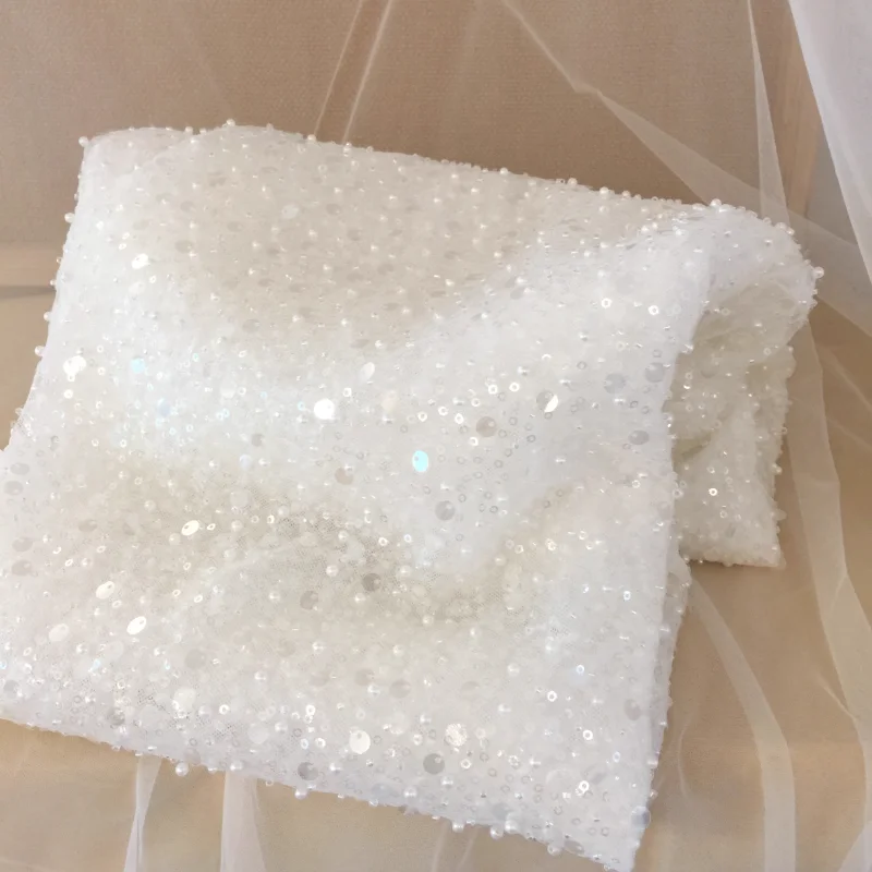 

Кружевная ткань с блестками и бисером, тюлевая ткань для свадебного платья