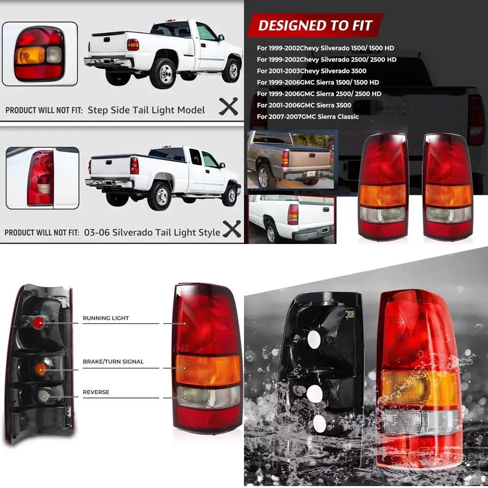 

1999-2006 Chevy Silverado 1500 2500 HD GMC Sierra Rear Brake Lamps, Red Amber White, Black Edge
