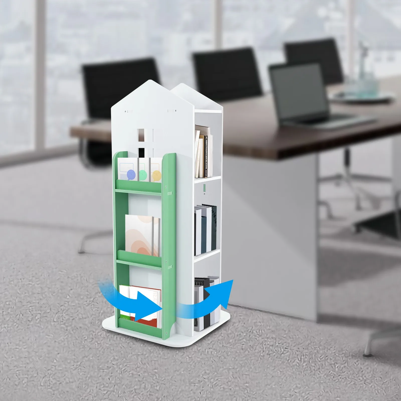 

4 уровня 360° ° Детский вращающийся книжный шкаф-замок зеленого цвета для дома и офиса