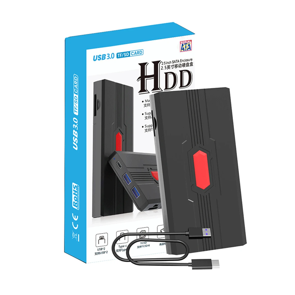 多機能2.5インチハードディスクボックス USB3.0 Type-C TF/SDカードリーダー搭載 プライベートモデル 外付けハードディスクケース