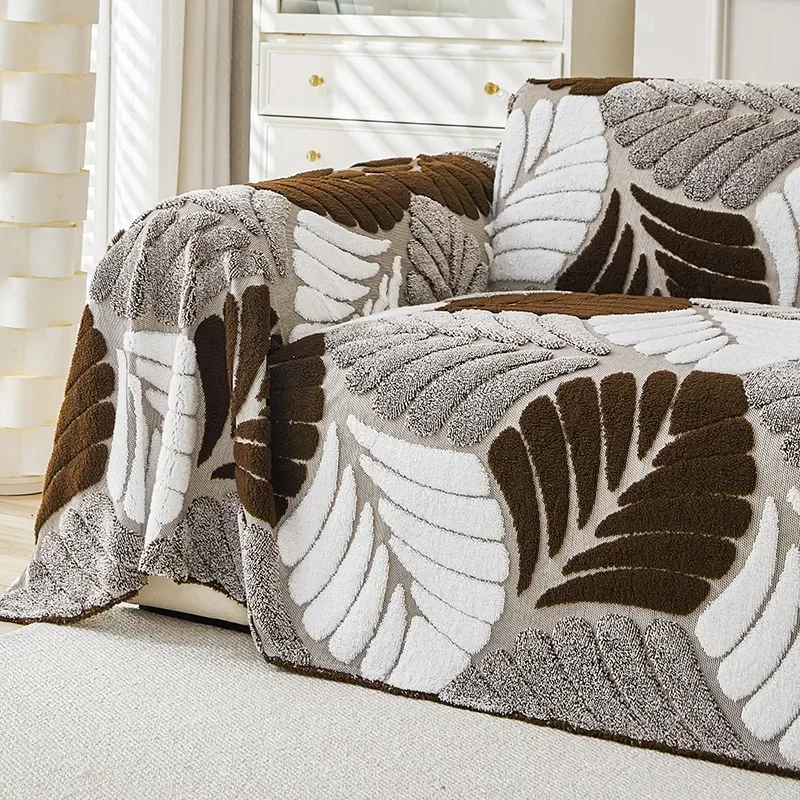 Jacquard Shu Cotton Velvet Sofa Cover Winter Thick Plush Warm Straight Couch Pads Leather Fabric Sofa Universal Dust Cover Towel