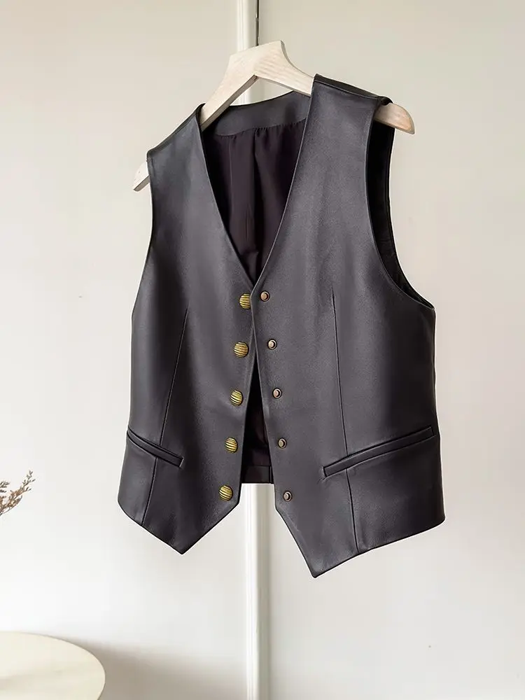 2024 New Spring Autumn Faux Leather Vests Woman Single Button Motorcycle Biker Pu Jackets Female All Match PU Waistcoat Outwear