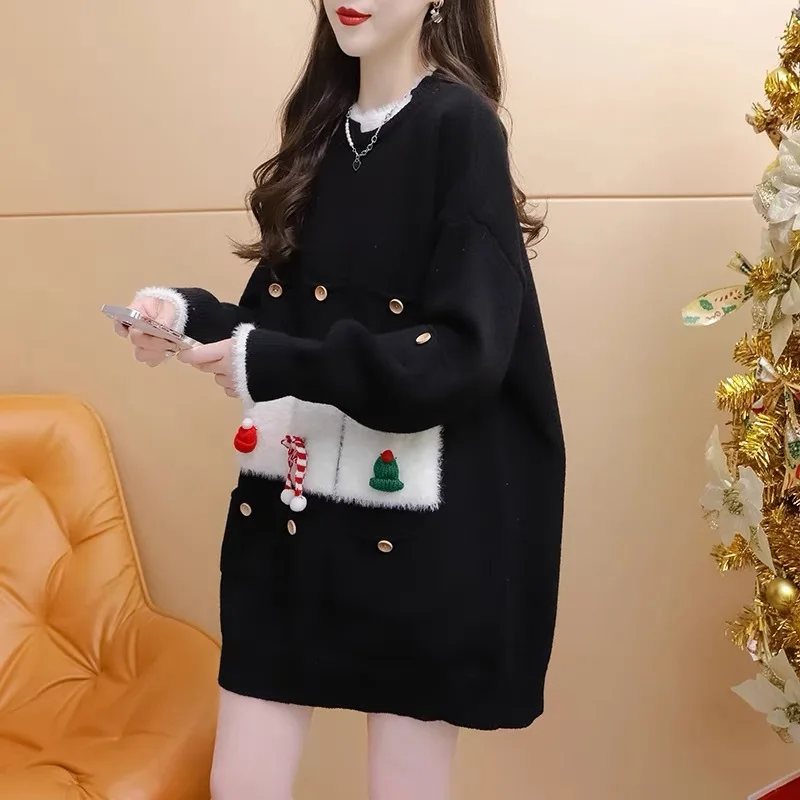 

Hsa Red Christmas sweater for women New autumn and winter hot style fashionable and age-reducing internet celebrity loose d