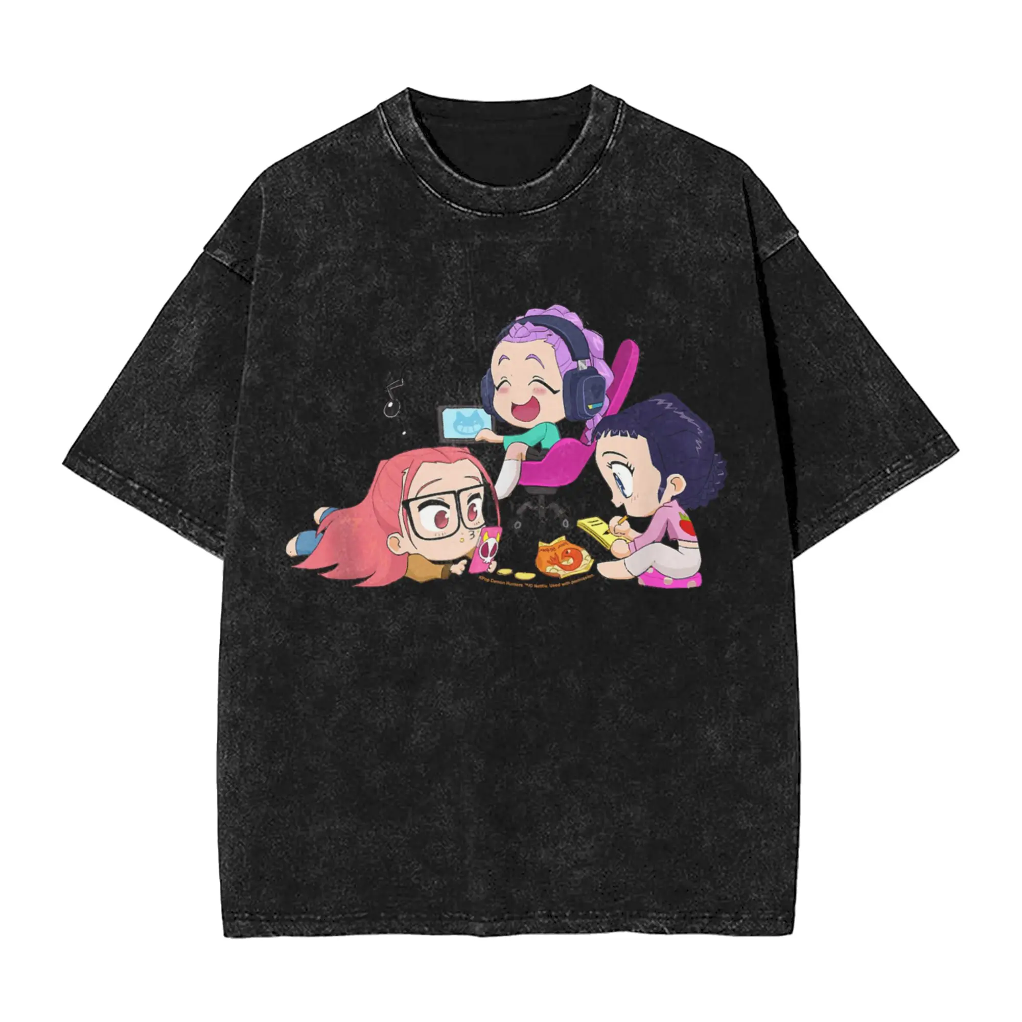 Huntrix بنات رومي زوي ميرا KPop شيطان الصيادين تي شيرت للرجال القطن موضة تي شيرت س الرقبة تي شيرت قصير الأكمام بلايز