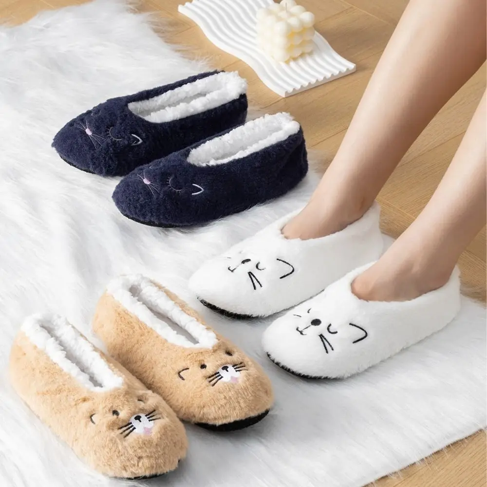 

Cute Anti-Slip Slipper Socks Women Soft Cartoon Cat Fleece Floor Socks Indoor Shoes Warm Winter Socks Winter