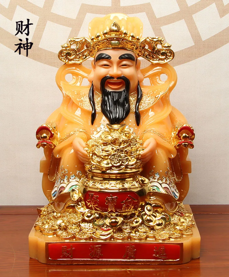آسيا معبد العبادة عالية الجودة اليشم إله الثروة بوذا تمثال متجر الشركة المنزلية جلب حظًا سعيدا المال كاي شين تمثال التذهيب
