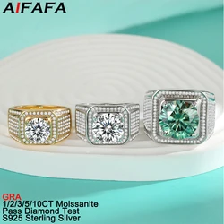 1/2/3/5/10 Carat Green Moissanite Gold Rings for Men Women S925 Silver Sparkle Moissanita Lab Diamond Gemstone Fine Jewelry GRA