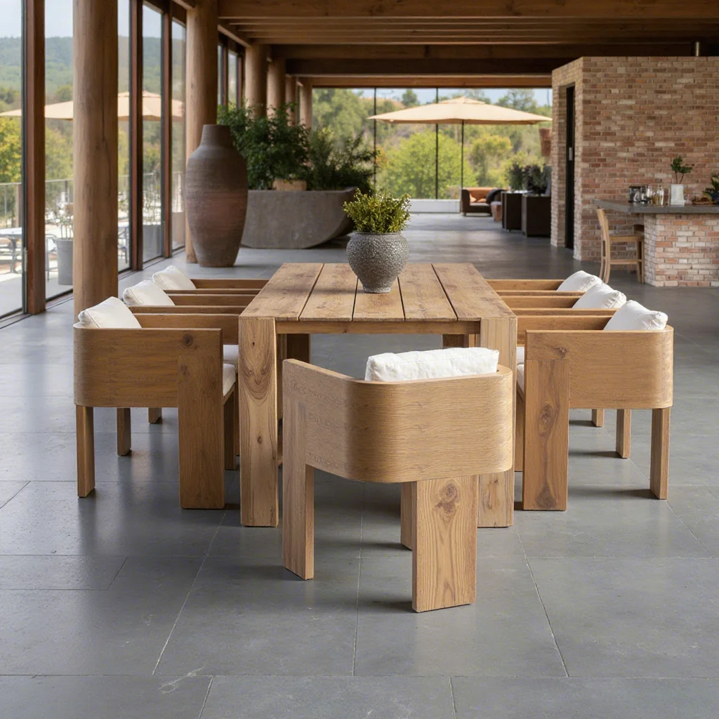 2026 Modern Luxury Weather-Resistant Teak Wood Furniture Set for Living Room Farmhouse Outdoor Dining Courtyards Villas Parks