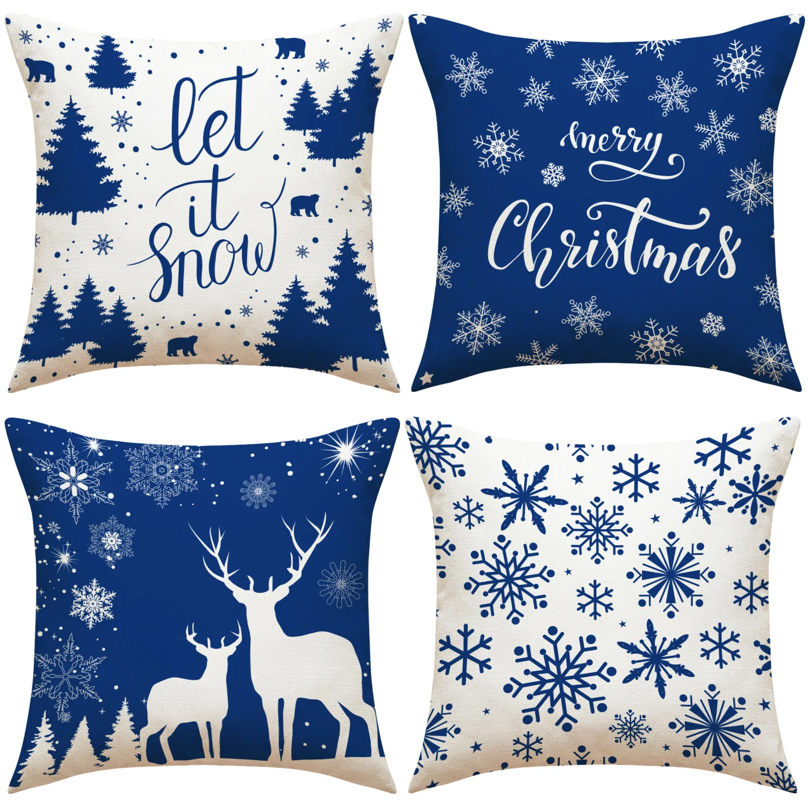 

4-Pack Merry Christmas Winter Xmas Snowflake Decorative Throw Pillow Covers Holiday Cushion Cases for Outdoor Use
