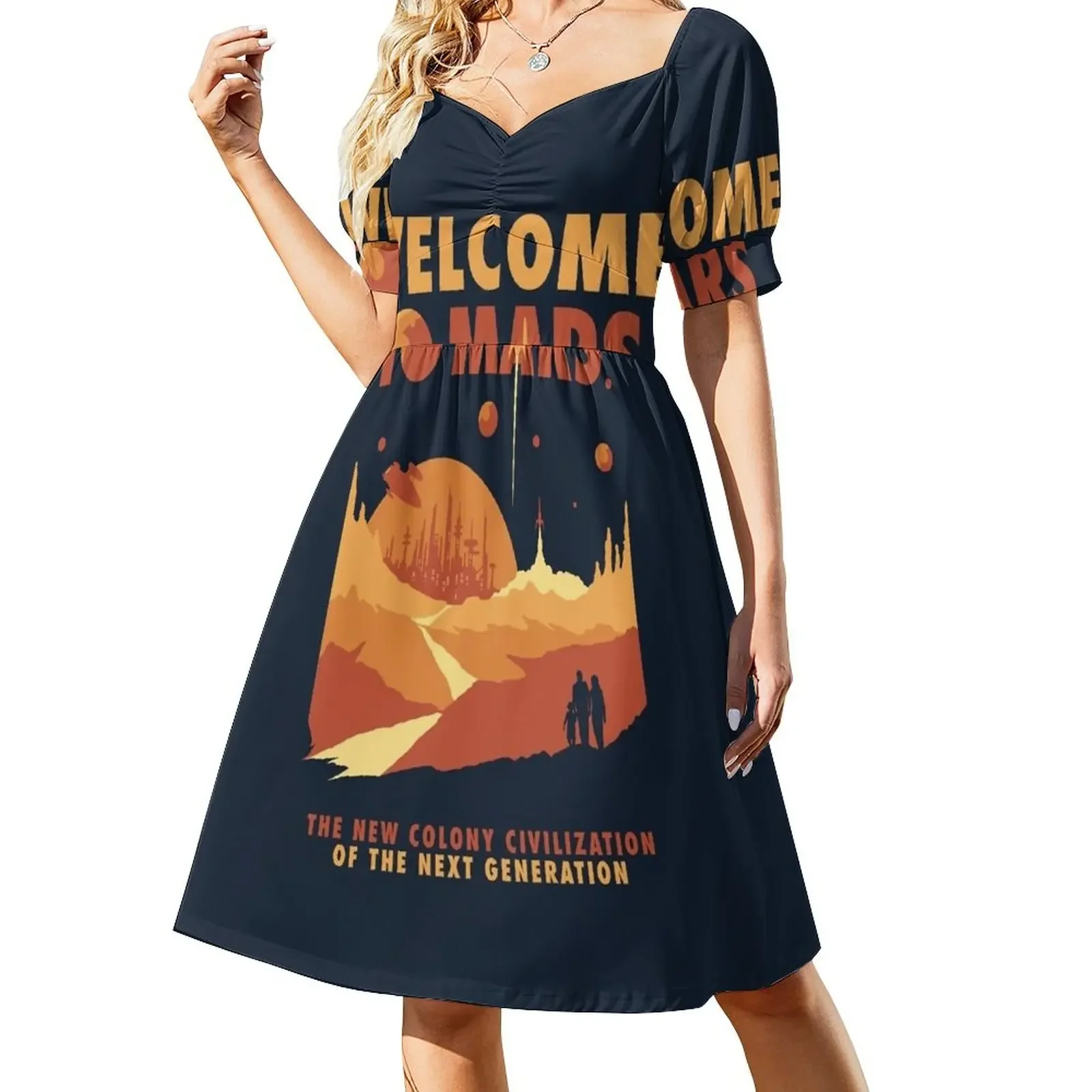 

Welcome to Mars Short-Sleeved Dress summer dress daily summer women's dress 2025 elegant
