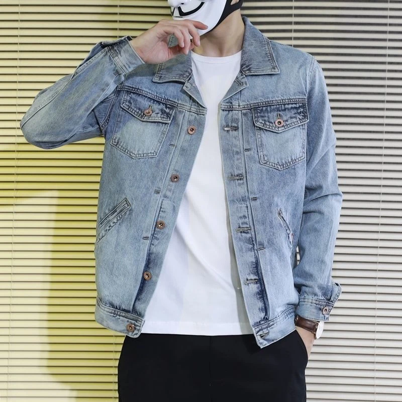 

Мужская джинсовая куртка больших размеров с лацканами, повседневная верхняя одежда по самой низкой цене, роскошная изношенная новая быстрая доставка, низкие винтажные мужские джинсовые пальто Y2k